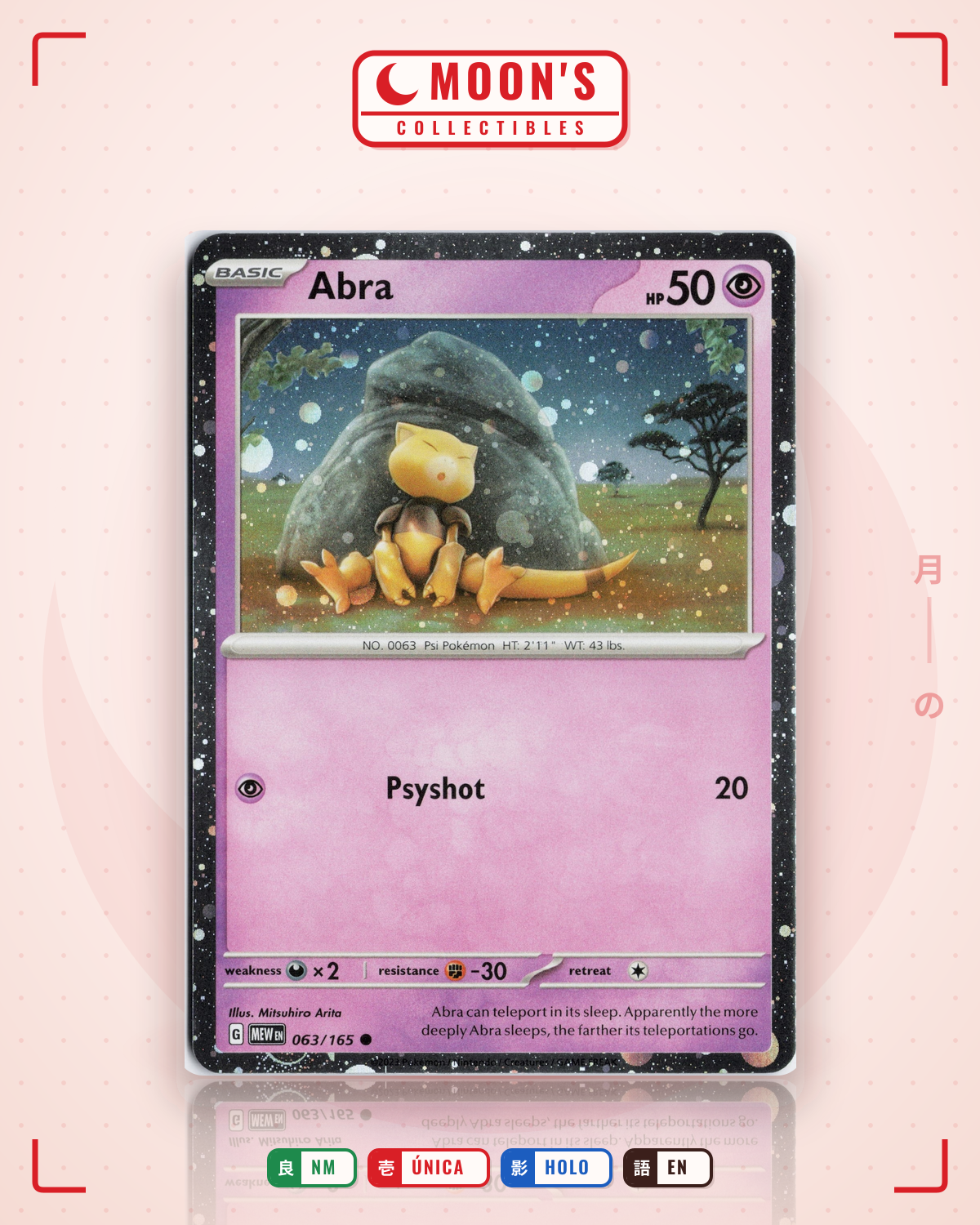 Carta Pokémon Abra · 151 #063/165 (NM) — pieza única en Moon's Collectibles México