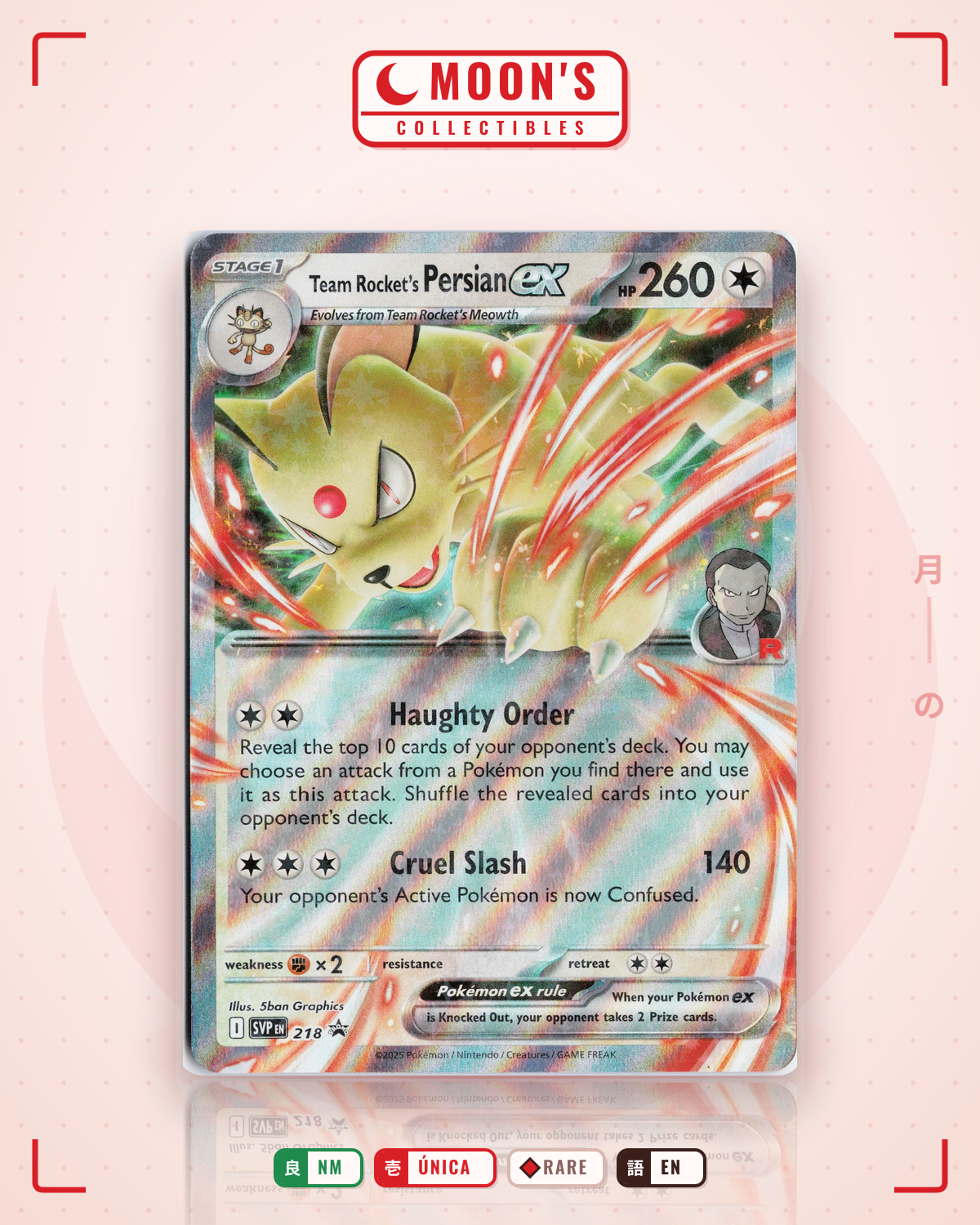 Carta Pokémon Team Rocket's Persian ex · Scarlet & Violet Black Star Promos #218 (NM) — pieza única en Moon's Collectibles México