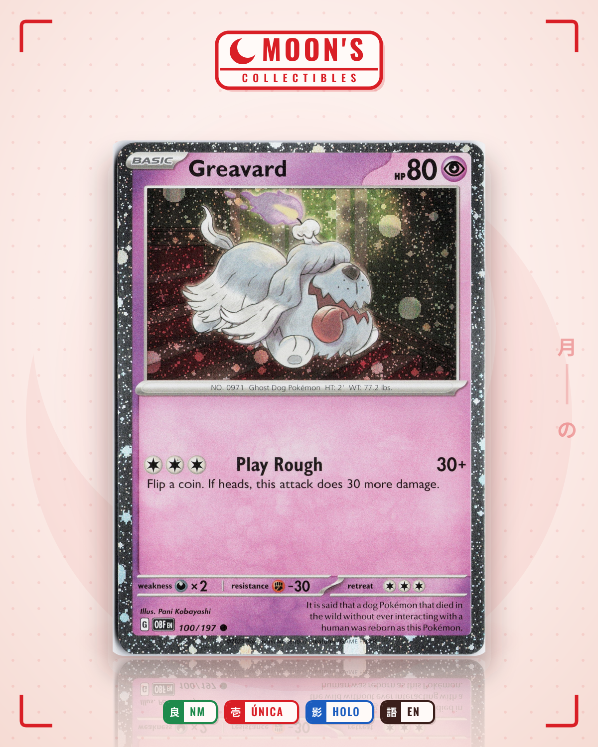 Carta Pokémon Greavard · Obsidian Flames #100/197 (NM) — pieza única en Moon's Collectibles México