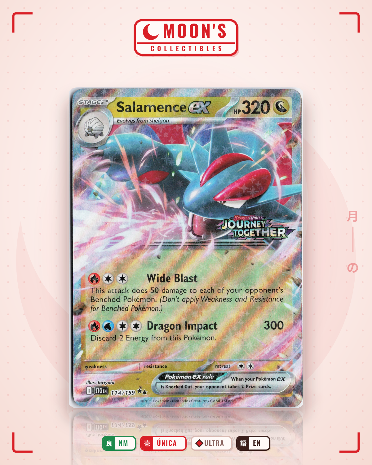 Carta Pokémon Salamence ex · Journey Together #114/159 (NM) — pieza única en Moon's Collectibles México