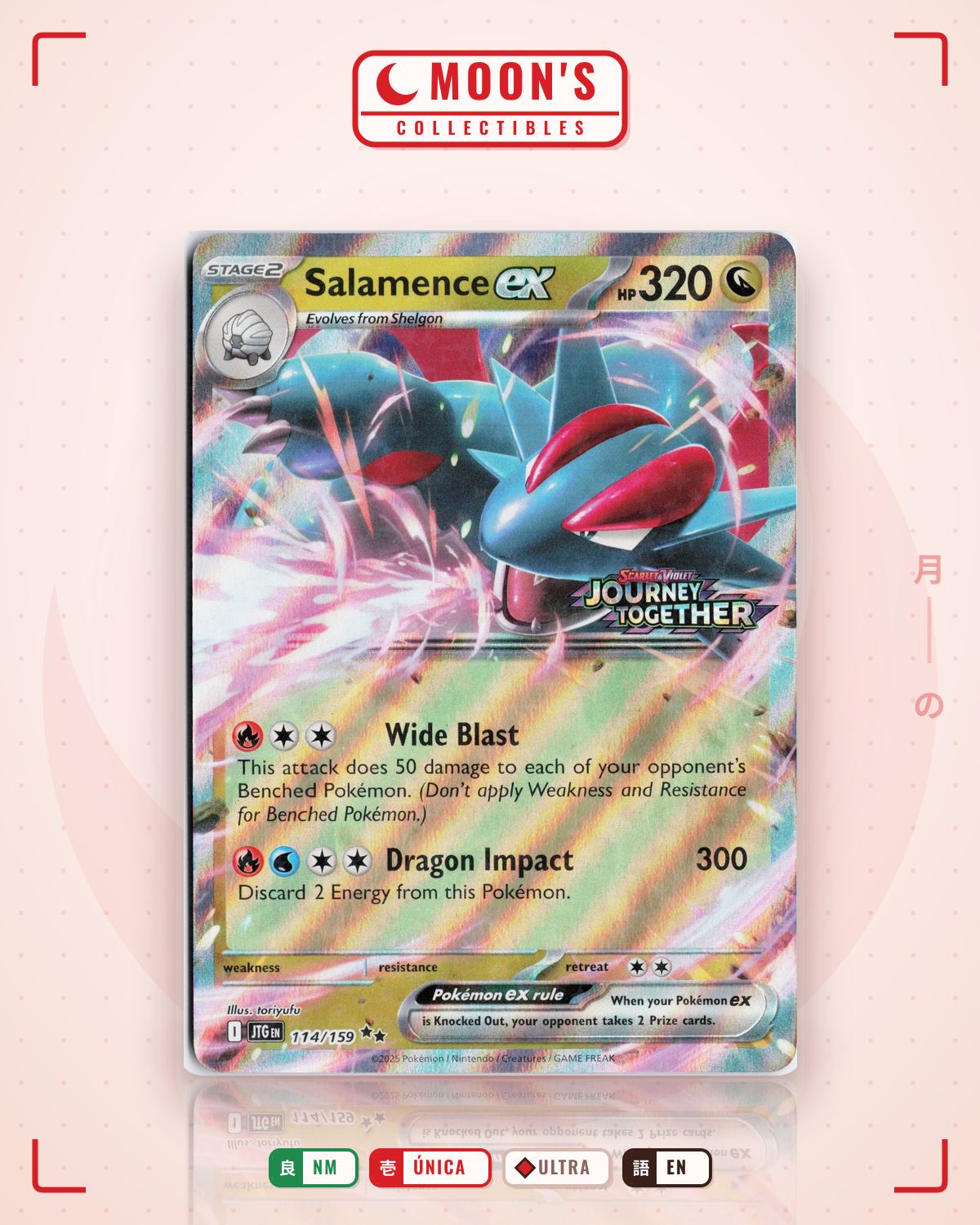 Carta Pokémon Salamence ex · Journey Together #114/159 (NM) — pieza única en Moon's Collectibles México