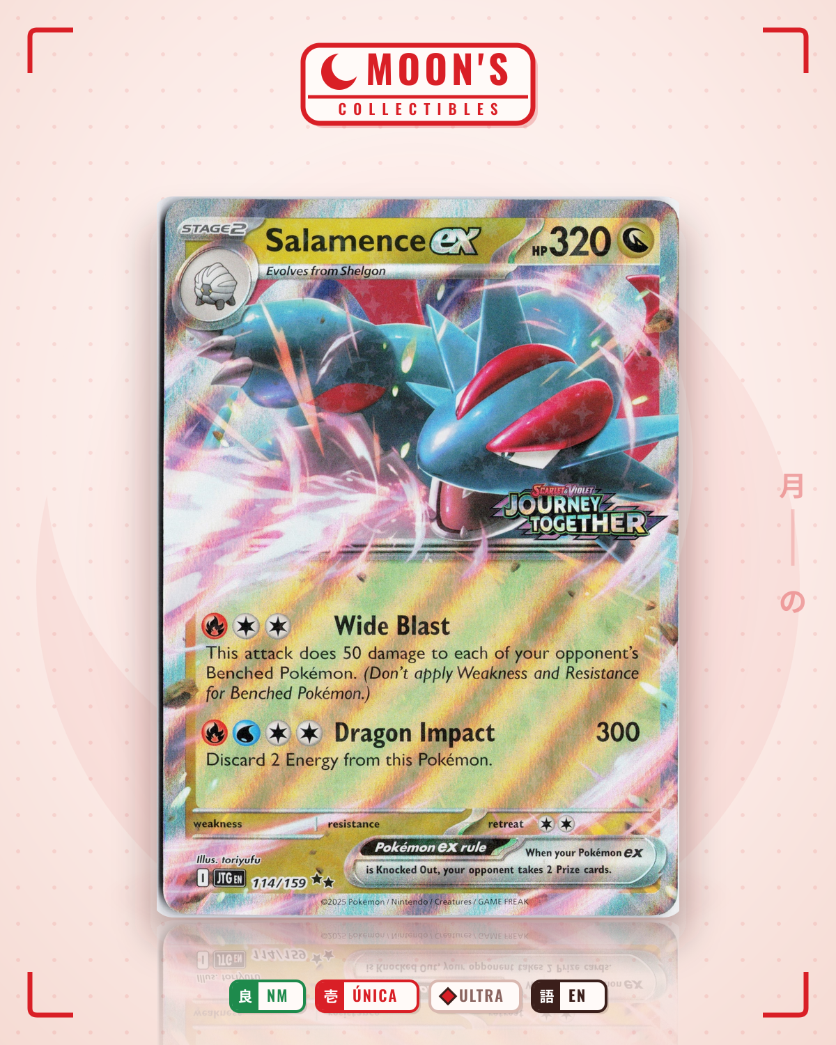 Carta Pokémon Salamence ex · Journey Together #114/159 (NM) — pieza única en Moon's Collectibles México