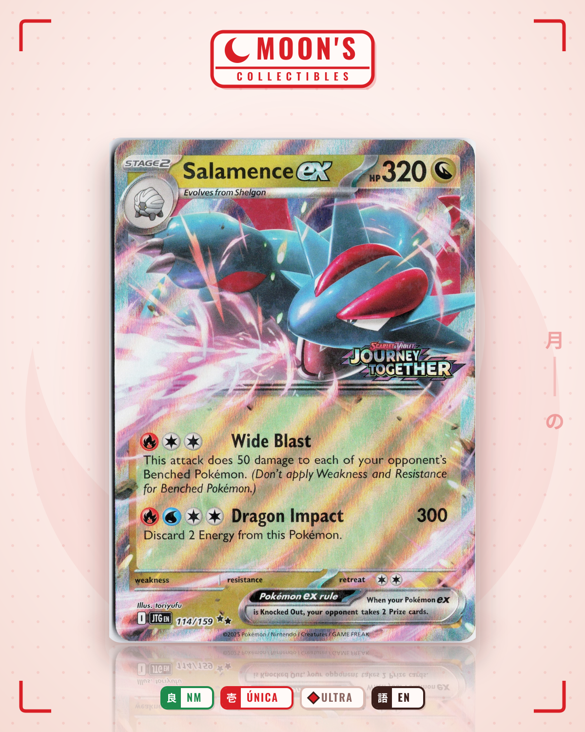 Carta Pokémon Salamence ex · Journey Together #114/159 (NM) — pieza única en Moon's Collectibles México