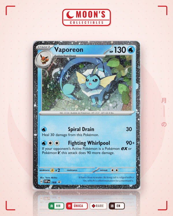 Carta Pokémon Vaporeon · Scarlet & Violet Black Star Promos #168 (NM) — pieza única en Moon's Collectibles México