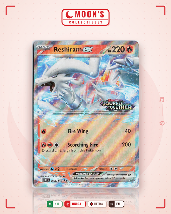 Carta Pokémon Reshiram ex · Journey Together #030/159 (NM) — pieza única en Moon's Collectibles México