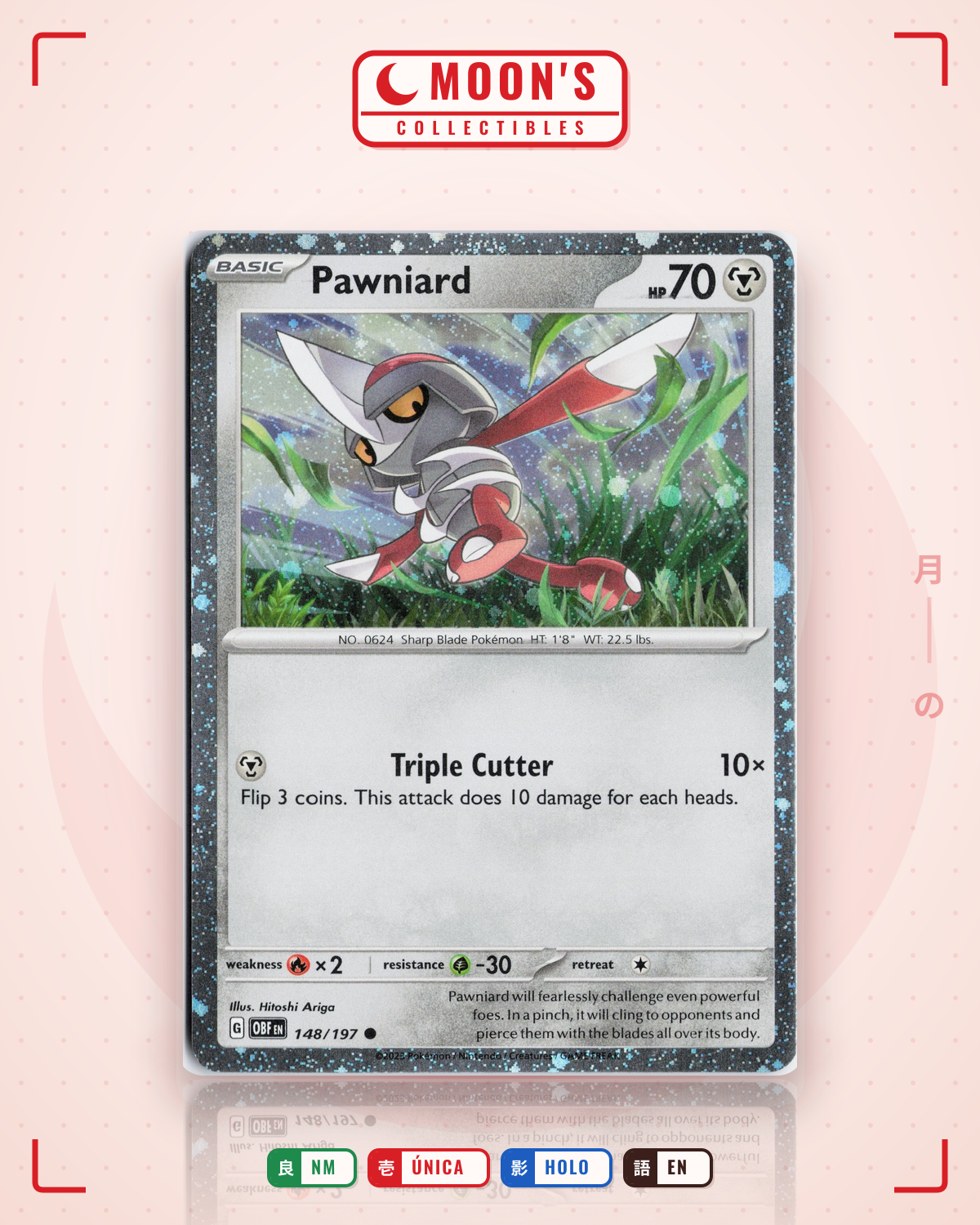Carta Pokémon Pawniard · Obsidian Flames #148/197 (NM) — pieza única en Moon's Collectibles México