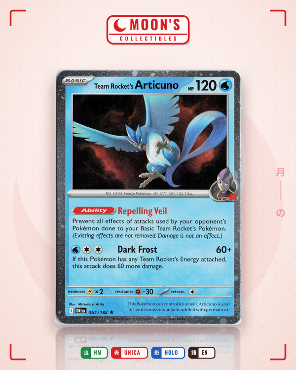 Carta Pokémon Team Rocket's Articuno · Destined Rivals #051/182 (NM) — pieza única en Moon's Collectibles México