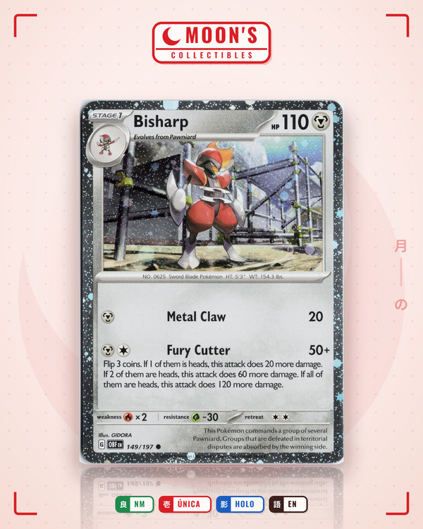 Carta Pokémon Bisharp · Obsidian Flames #149/197 (NM) — pieza única en Moon's Collectibles México