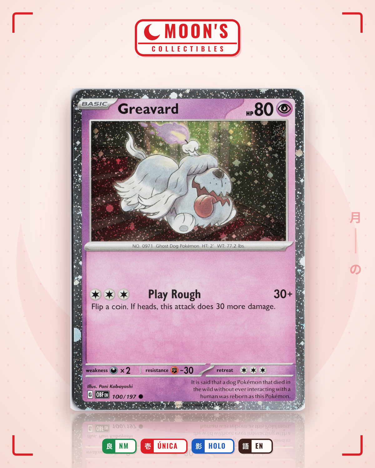 Carta Pokémon Greavard · Obsidian Flames #100/197 (NM) — pieza única en Moon's Collectibles México