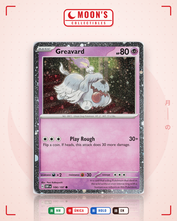 Carta Pokémon Greavard · Obsidian Flames #100/197 (NM) — pieza única en Moon's Collectibles México