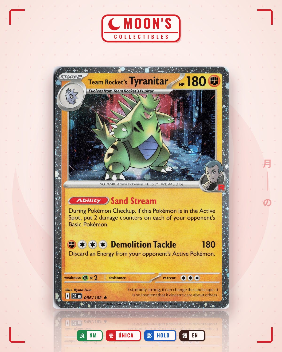 Carta Pokémon Team Rocket's Tyranitar · Destined Rivals #096/182 (NM) — pieza única en Moon's Collectibles México