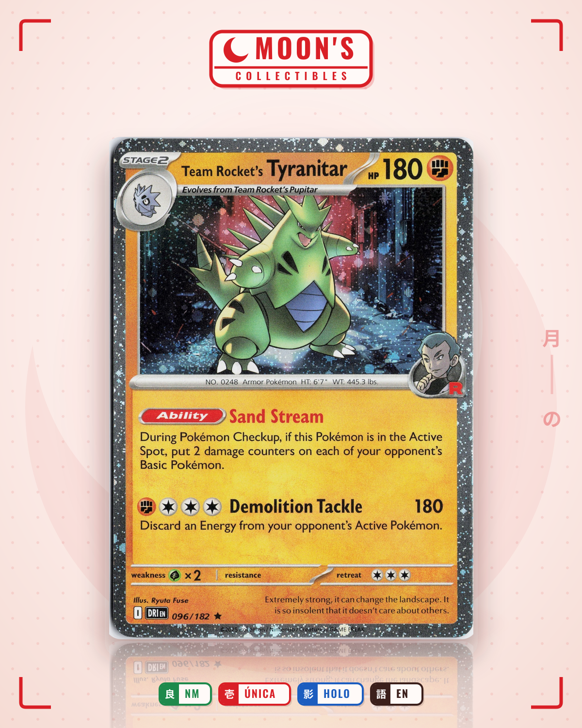 Carta Pokémon Team Rocket's Tyranitar · Destined Rivals #096/182 (NM) — pieza única en Moon's Collectibles México
