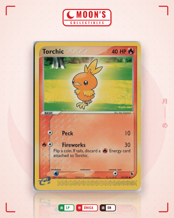 Carta Pokémon Torchic · Ruby & Sapphire #73/109 (LP) — pieza única en Moon's Collectibles México