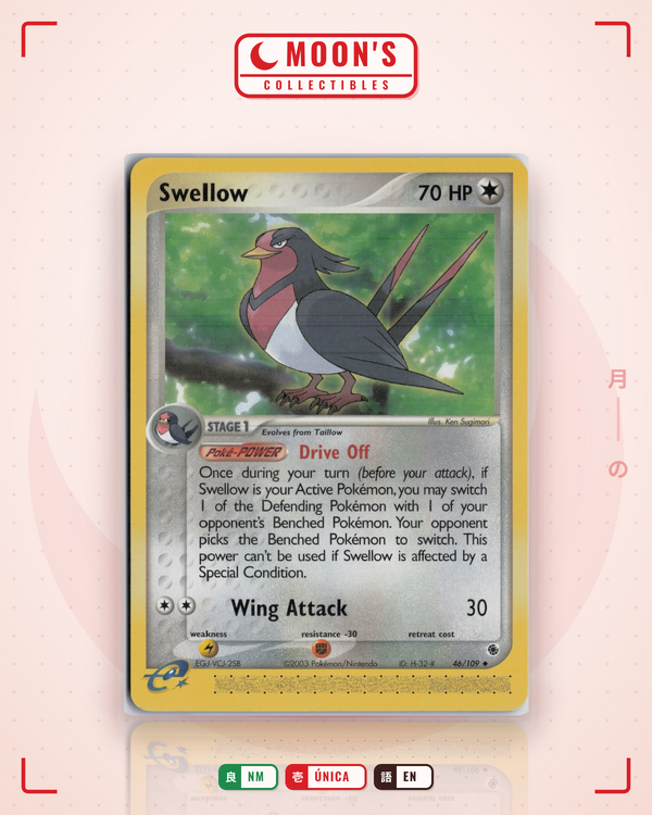 Carta Pokémon Swellow · Ruby & Sapphire #46/109 (NM) — pieza única en Moon's Collectibles México