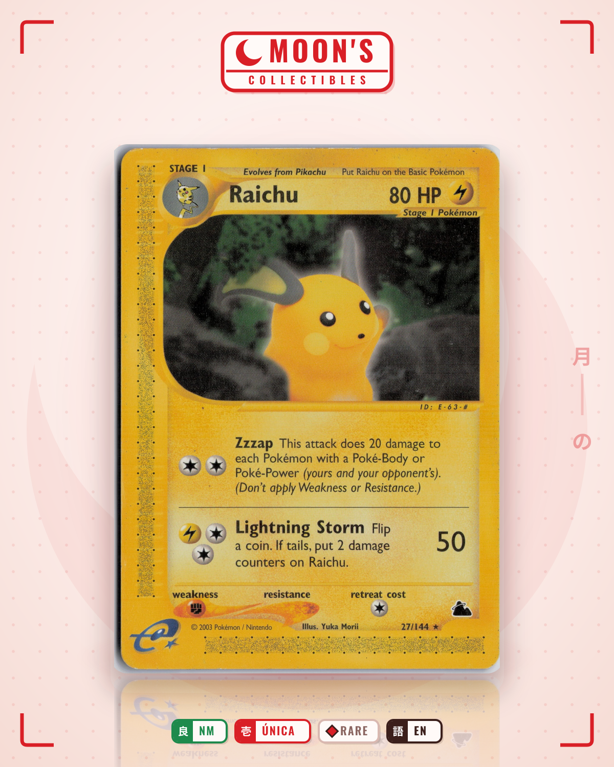 Carta Pokémon Raichu · Skyridge #27/144 (NM) — pieza única en Moon's Collectibles México