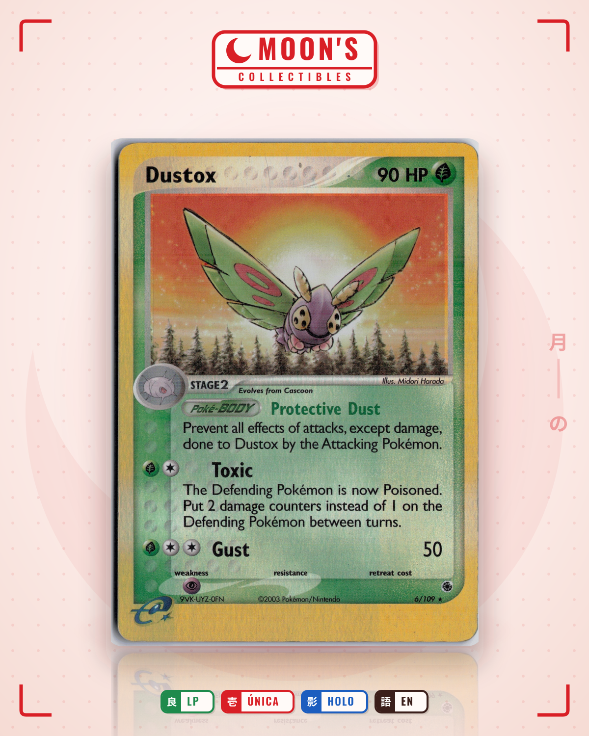 Carta Pokémon Dustox · Ruby & Sapphire #6/109 (LP) — pieza única en Moon's Collectibles México