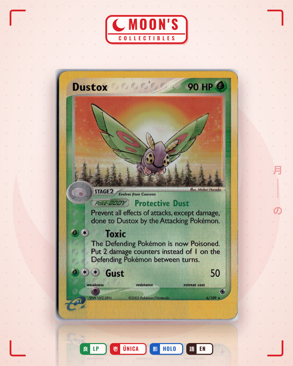 Carta Pokémon Dustox · Ruby & Sapphire #6/109 (LP) — pieza única en Moon's Collectibles México