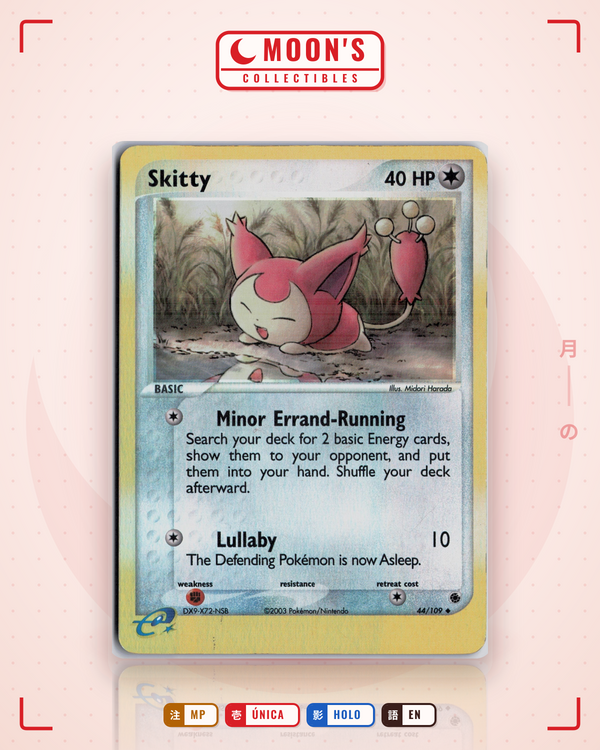 Carta Pokémon Skitty · Ruby & Sapphire #44/109 (MP) — pieza única en Moon's Collectibles México