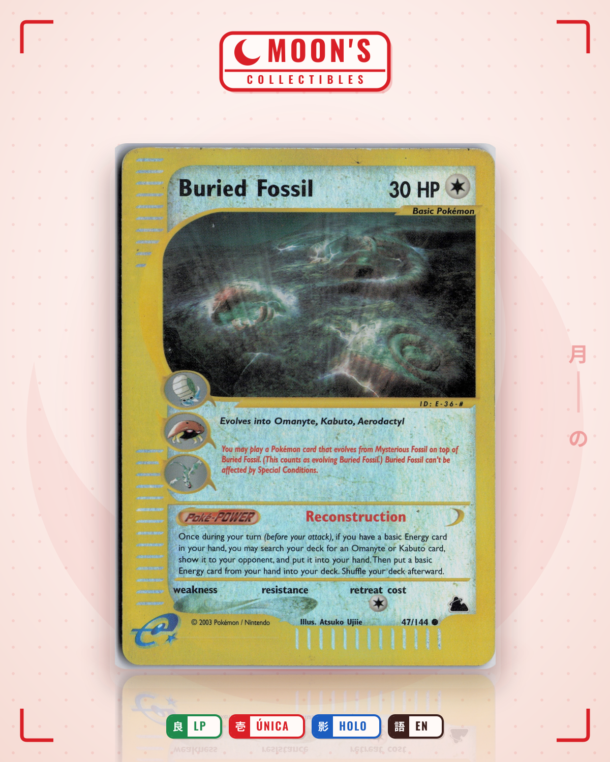 Carta Pokémon Buried Fossil · Skyridge #47/144 (LP) — pieza única en Moon's Collectibles México