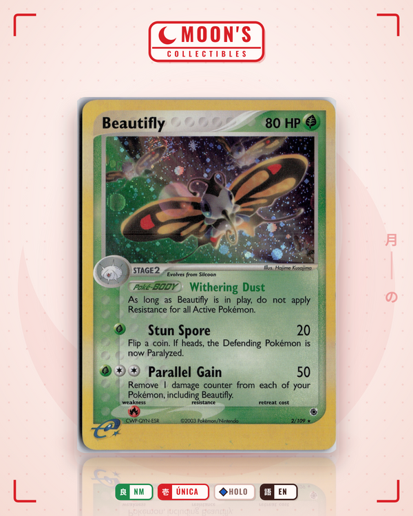 Carta Pokémon Beautifly · Ruby & Sapphire #2/109 (NM) — pieza única en Moon's Collectibles México