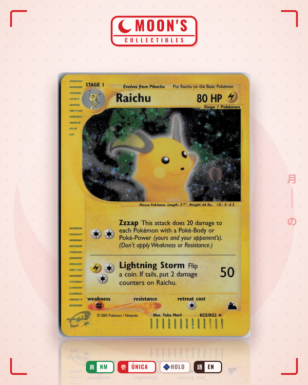 Carta Pokémon Raichu · Skyridge #H25/H32 (NM) — pieza única en Moon's Collectibles México