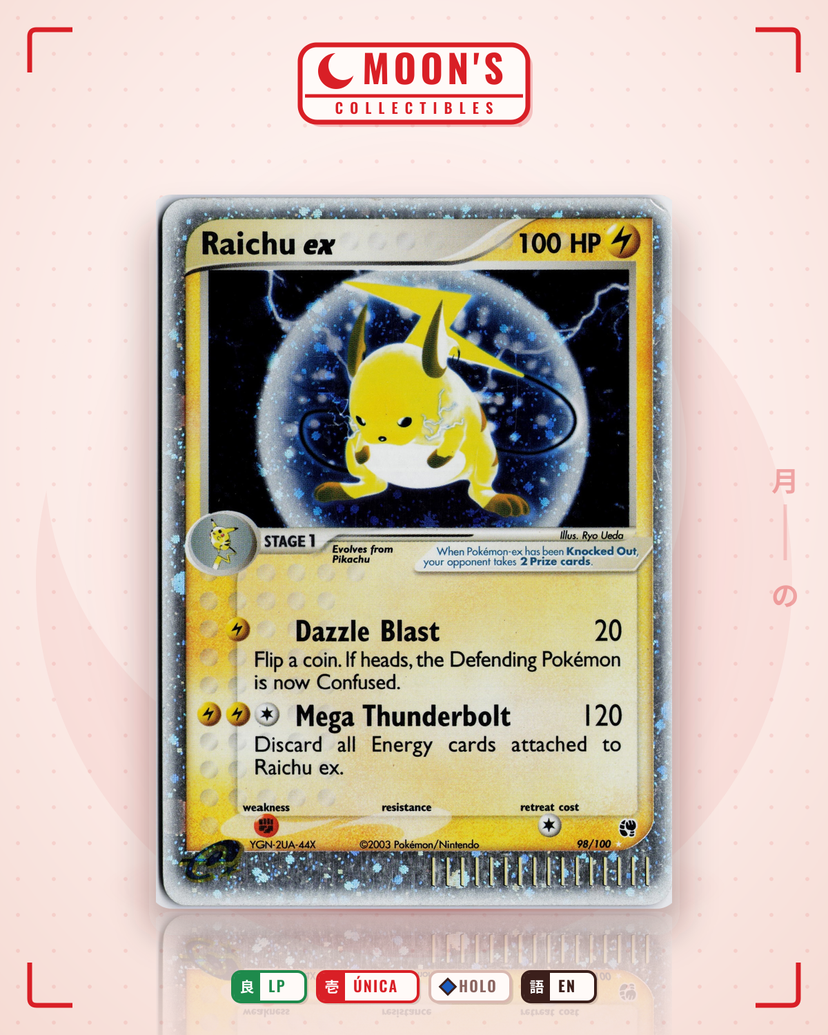 Carta Pokémon Raichu ex · Sandstorm #98/100 (LP) — pieza única en Moon's Collectibles México