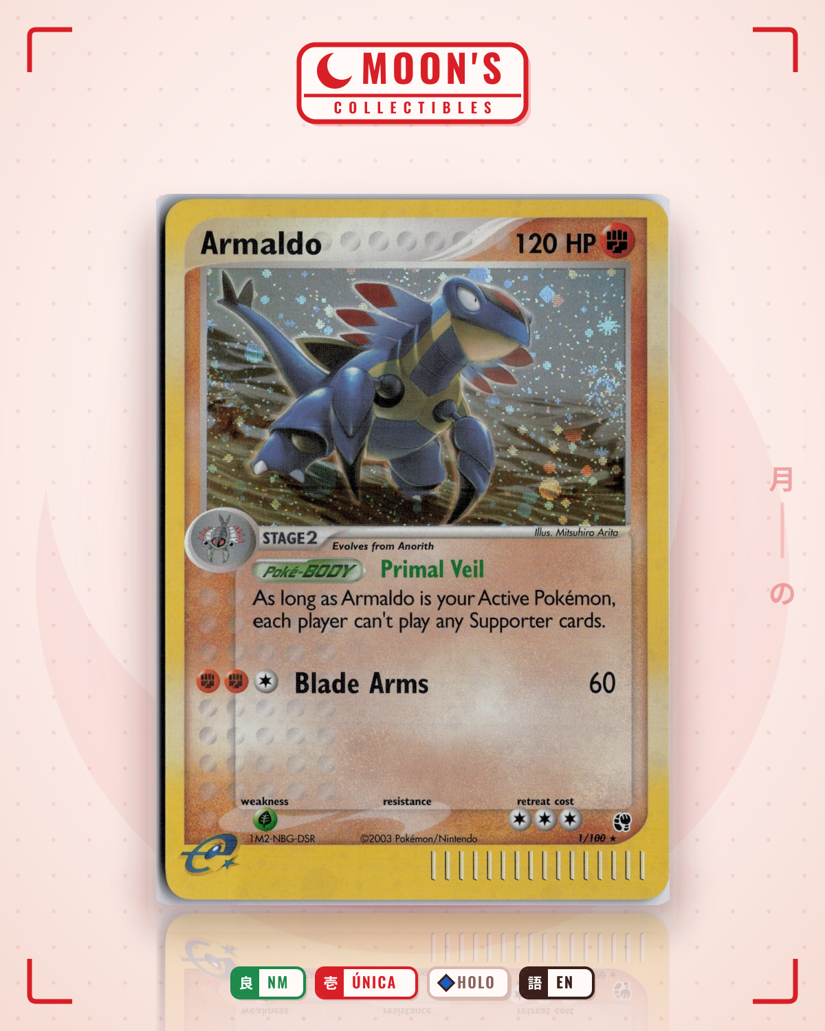 Carta Pokémon Armaldo · Sandstorm #1/100 (NM) — pieza única en Moon's Collectibles México