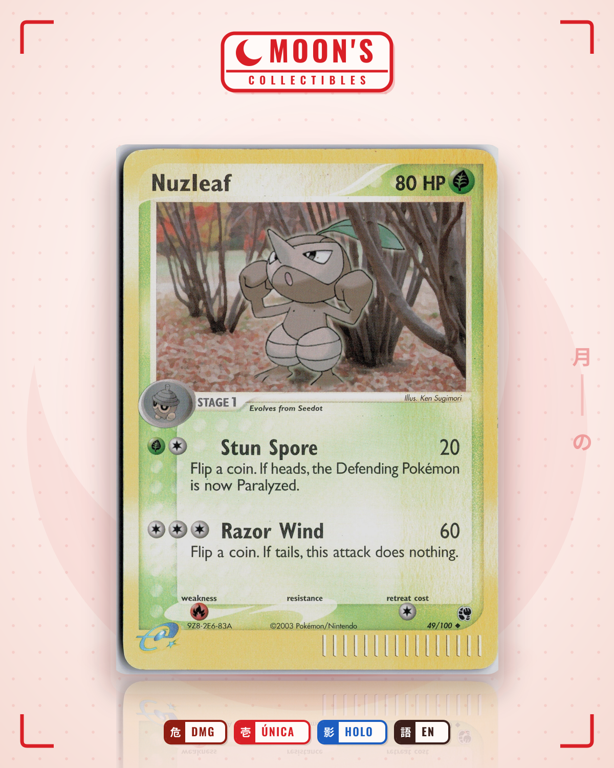 Carta Pokémon Nuzleaf · Sandstorm #49/100 (DMG) — pieza única en Moon's Collectibles México