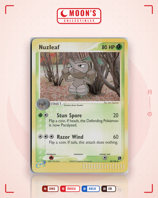 Carta Pokémon Nuzleaf · Sandstorm #49/100 (DMG) — pieza única en Moon's Collectibles México