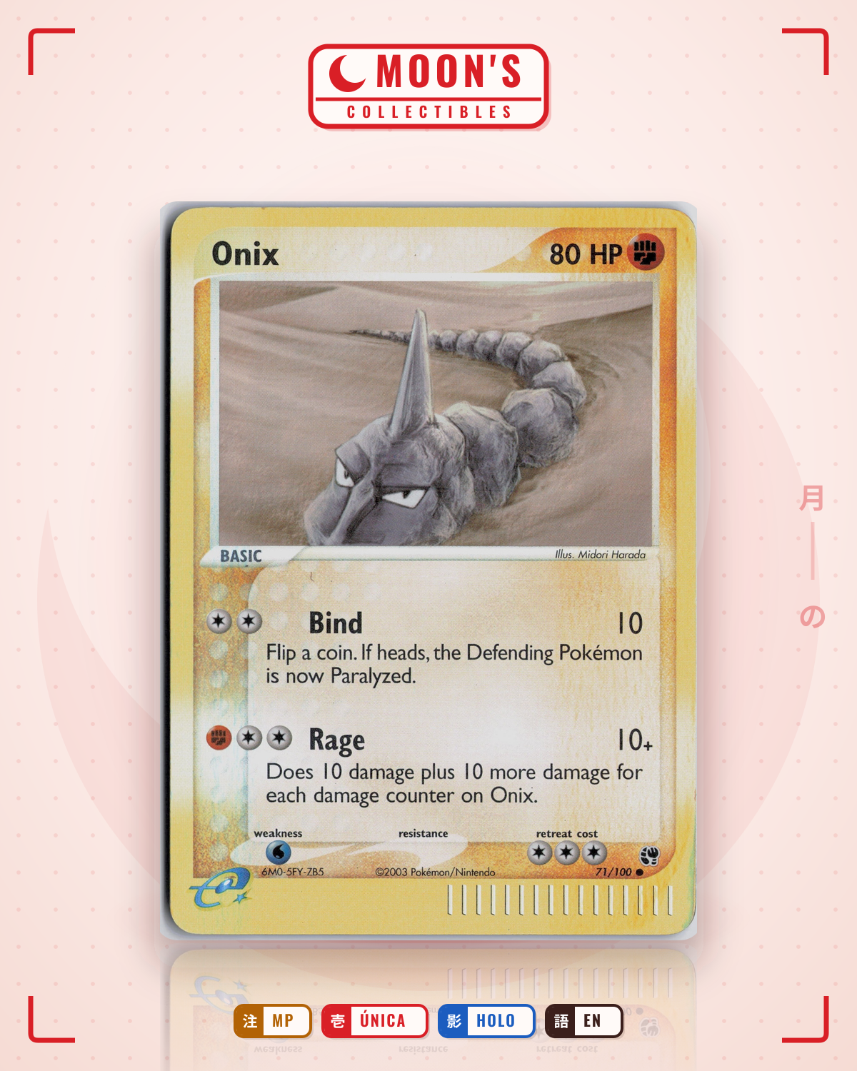 Carta Pokémon Onix · Sandstorm #71/100 (MP) — pieza única en Moon's Collectibles México