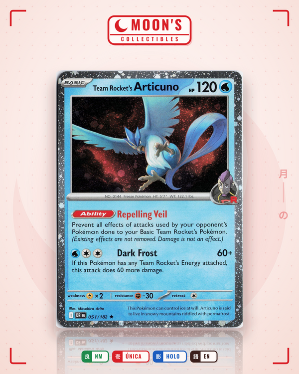 Carta Pokémon Team Rocket's Articuno · Destined Rivals #051/182 (NM) — pieza única en Moon's Collectibles México