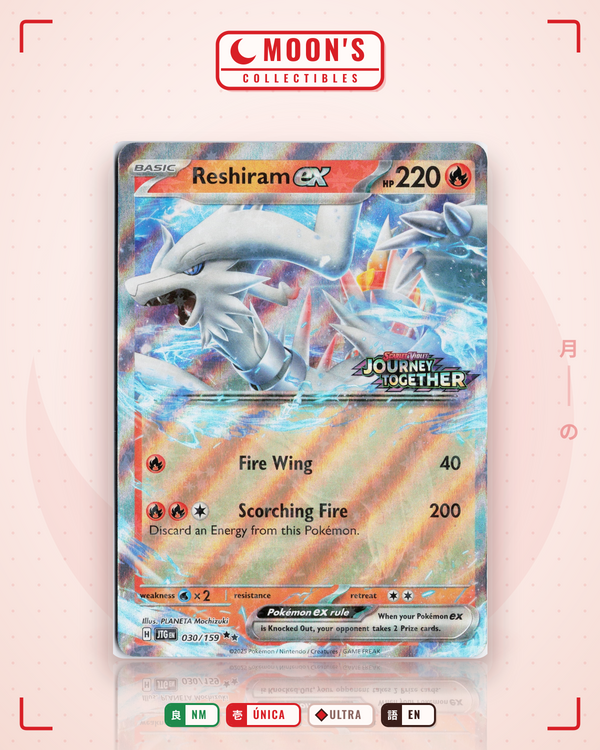 Carta Pokémon Reshiram ex · Journey Together #030/159 (NM) — pieza única en Moon's Collectibles México