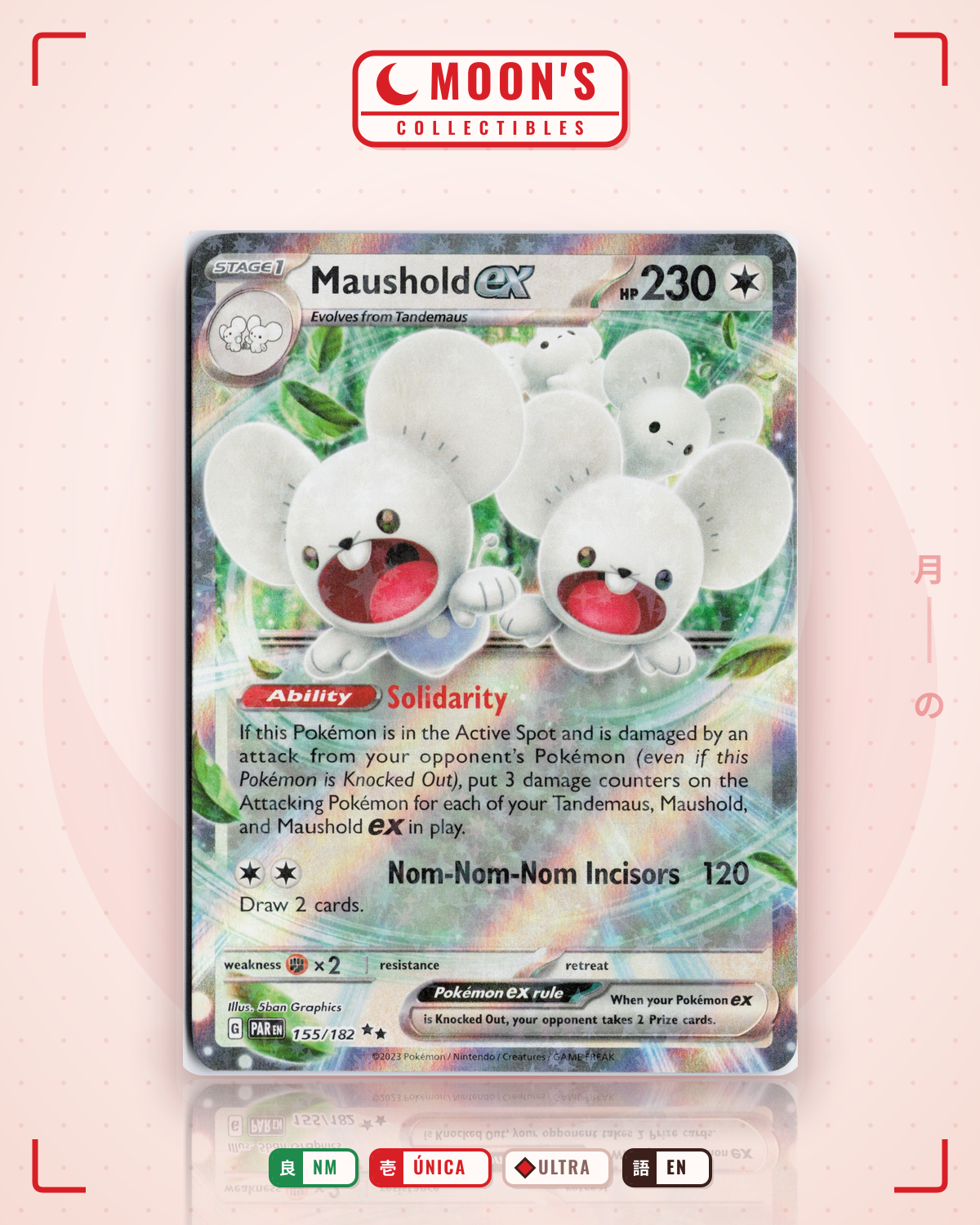 Carta Pokémon Maushold ex · Paradox Rift #155/182 (NM) — pieza única en Moon's Collectibles México
