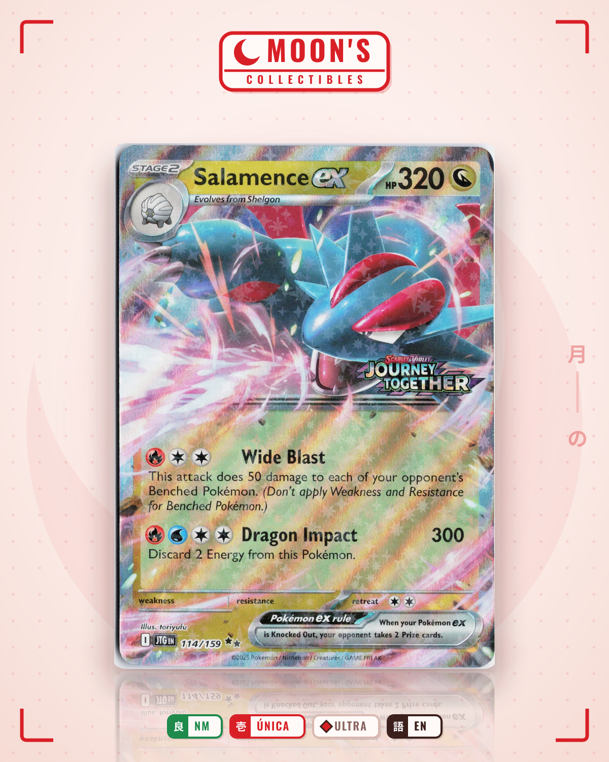 Carta Pokémon Salamence ex · Journey Together #114/159 (NM) — pieza única en Moon's Collectibles México