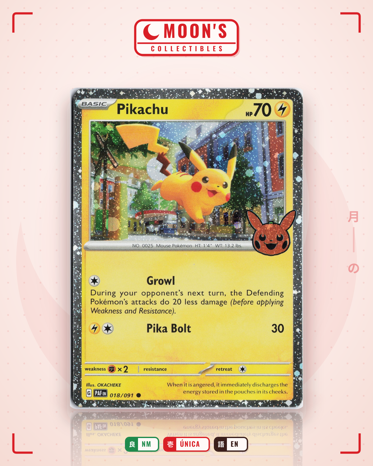 Carta Pokémon Pikachu · Paldean Fates #018/091 (NM) — pieza única en Moon's Collectibles México