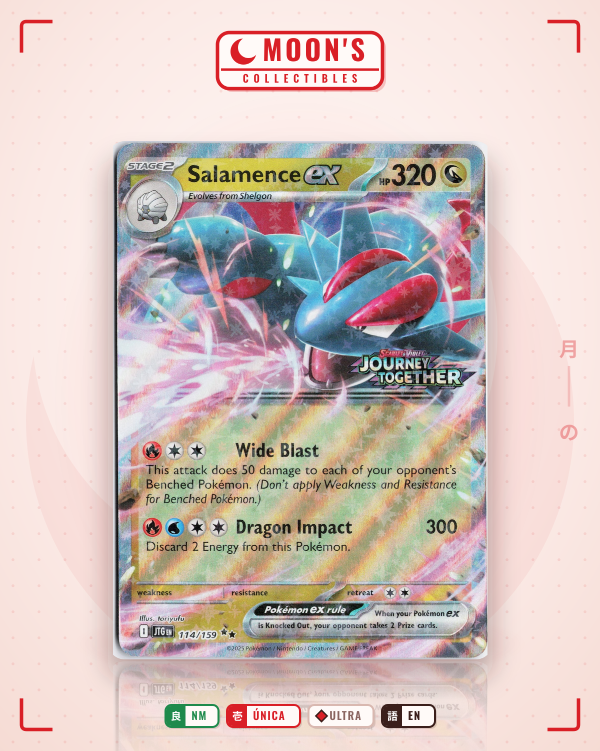 Carta Pokémon Salamence ex · Journey Together #114/159 (NM) — pieza única en Moon's Collectibles México