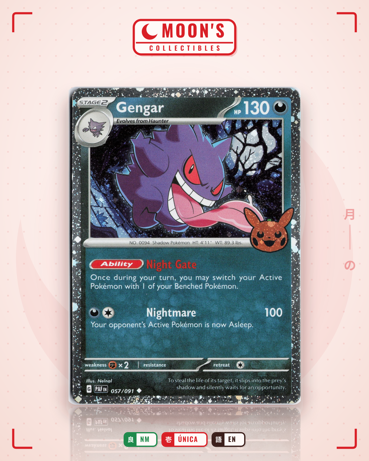 Carta Pokémon Gengar · Paldean Fates #057/091 (NM) — pieza única en Moon's Collectibles México
