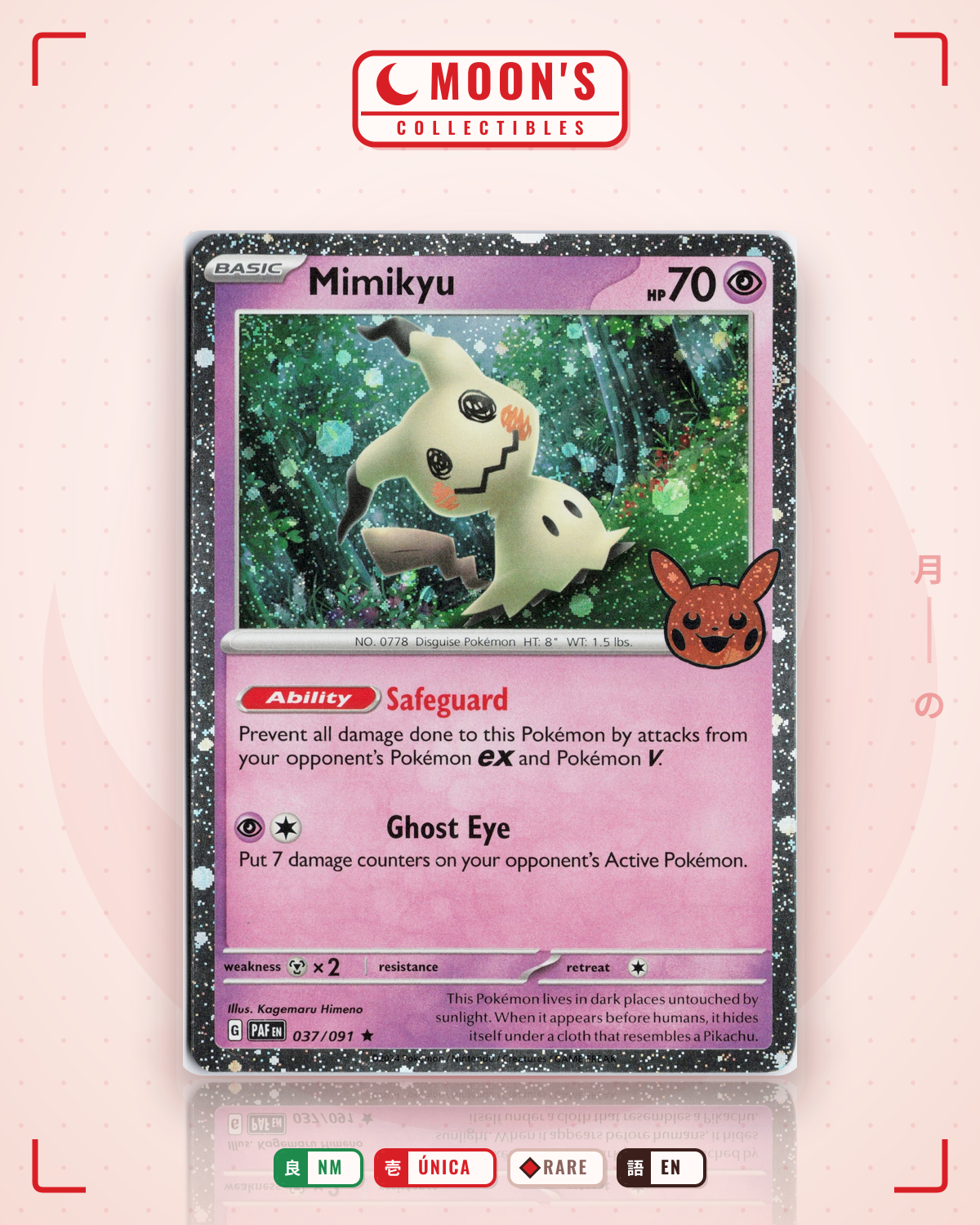 Carta Pokémon Mimikyu · Paldean Fates #037/091 (NM) — pieza única en Moon's Collectibles México