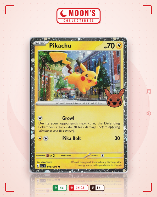 Carta Pokémon Pikachu · Paldean Fates #018/091 (NM) — pieza única en Moon's Collectibles México