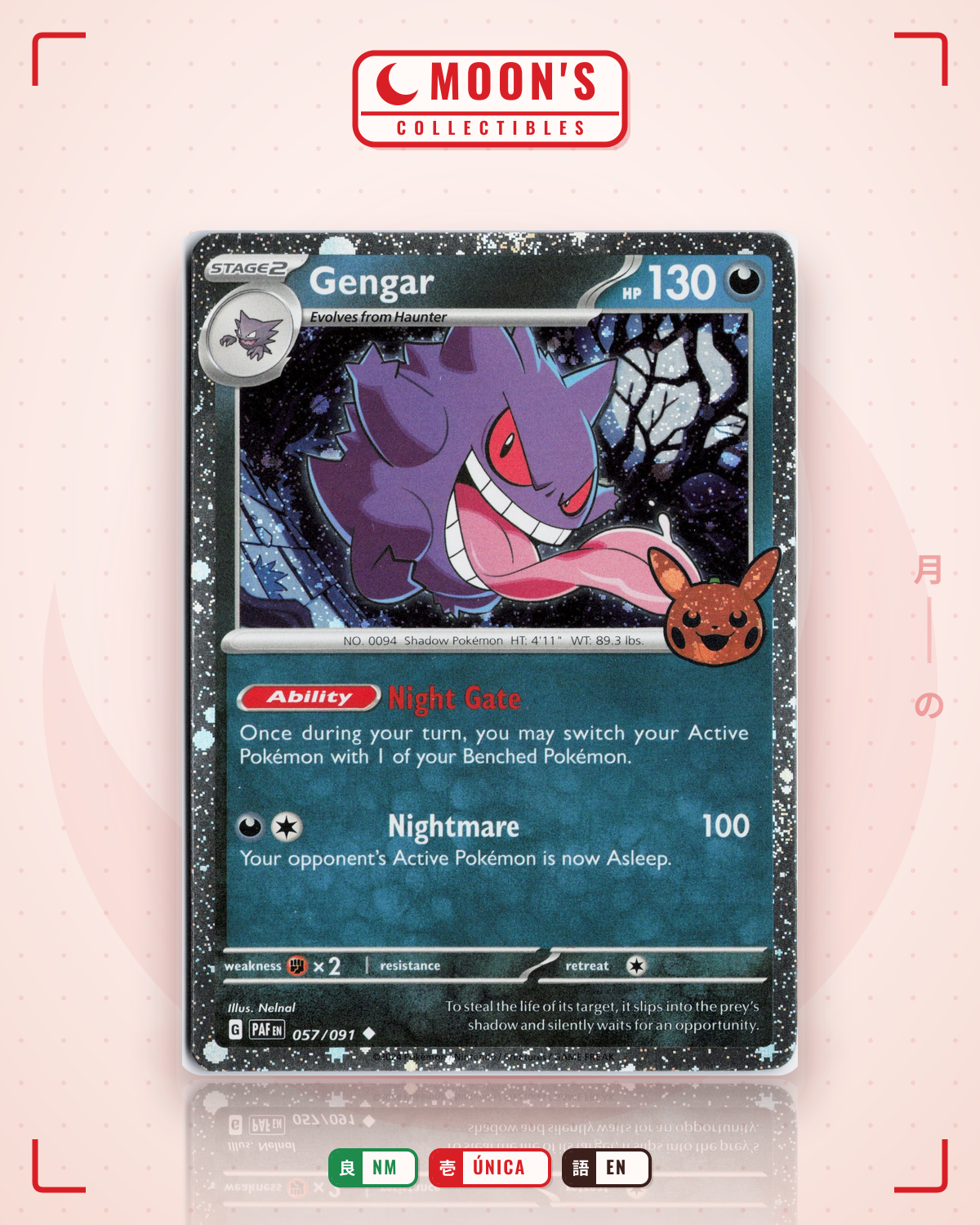 Carta Pokémon Gengar · Paldean Fates #057/091 (NM) — pieza única en Moon's Collectibles México