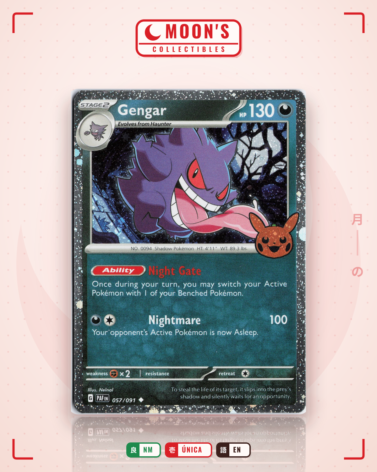 Carta Pokémon Gengar · Paldean Fates #057/091 (NM) — pieza única en Moon's Collectibles México