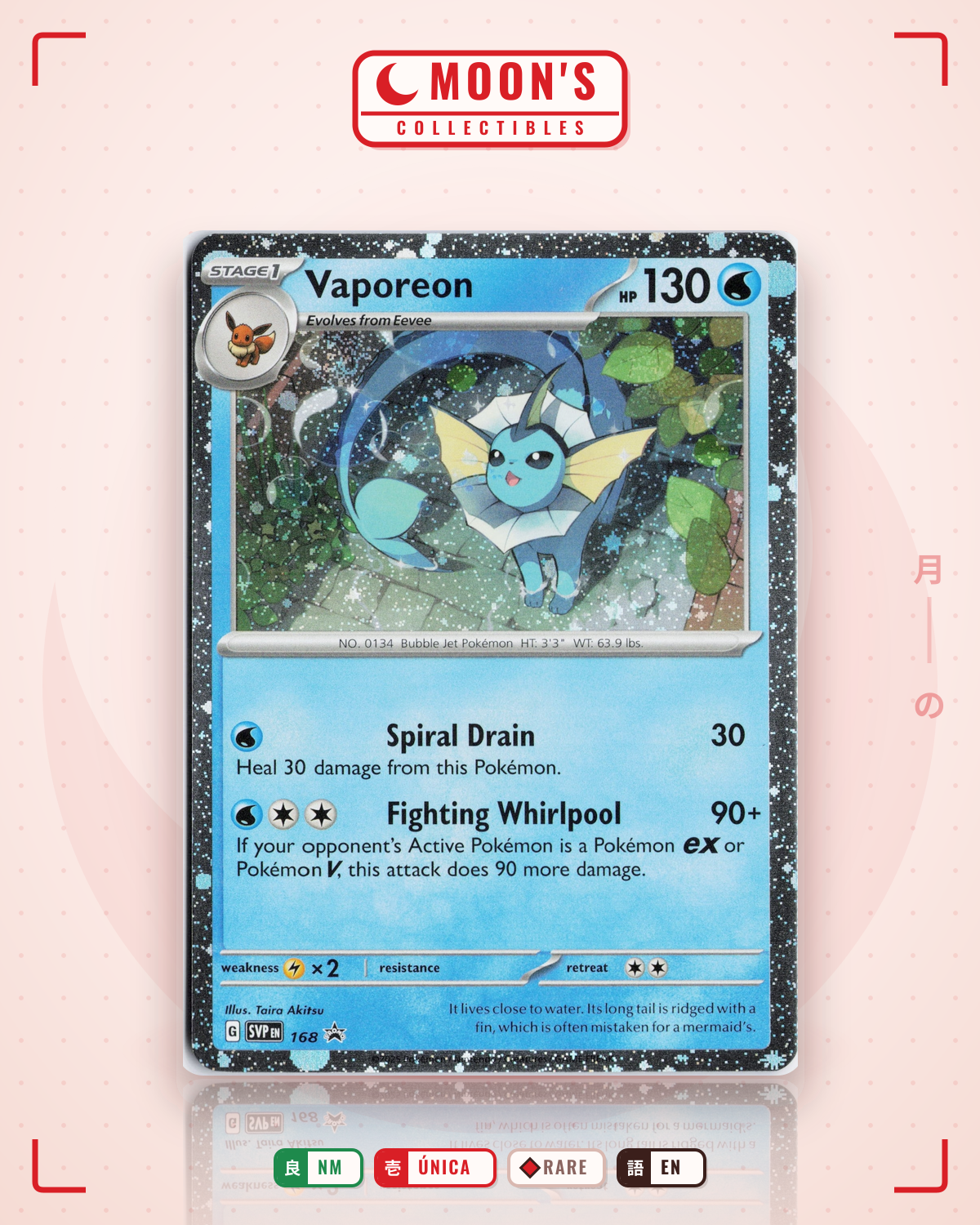 Carta Pokémon Vaporeon · Scarlet & Violet Black Star Promos #168 (NM) — pieza única en Moon's Collectibles México