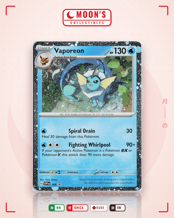 Carta Pokémon Vaporeon · Scarlet & Violet Black Star Promos #168 (NM) — pieza única en Moon's Collectibles México