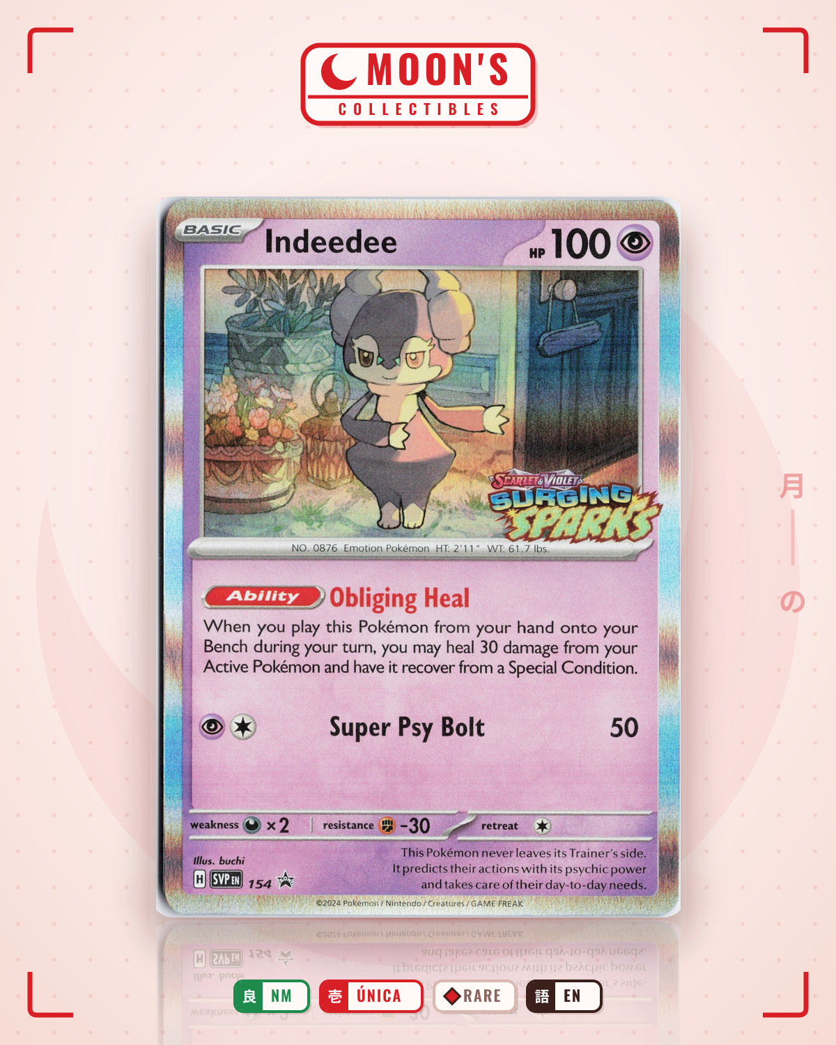 Carta Pokémon Indeedee · Scarlet & Violet Black Star Promos #154 (NM) — pieza única en Moon's Collectibles México