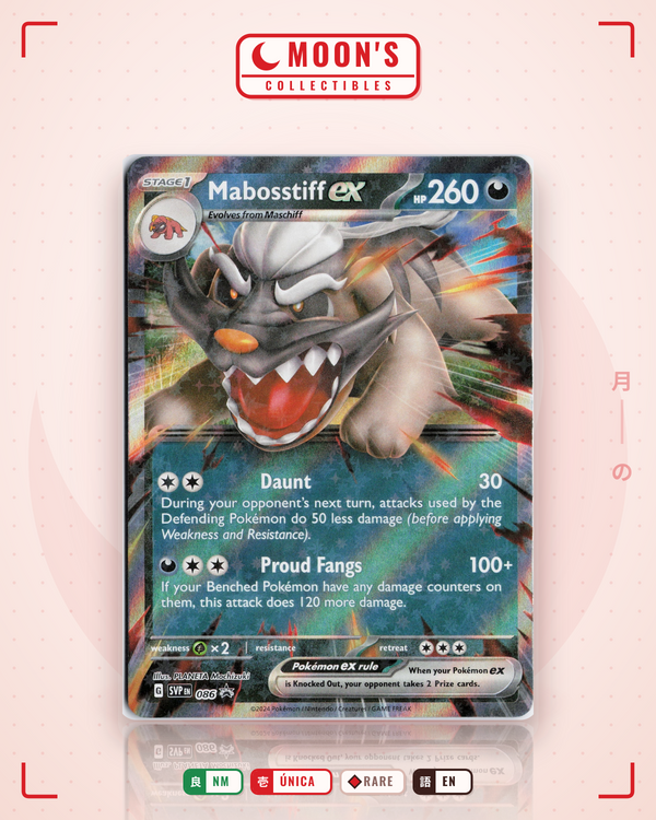 Carta Pokémon Mabosstiff ex · Scarlet & Violet Black Star Promos #086 (NM) — pieza única en Moon's Collectibles México
