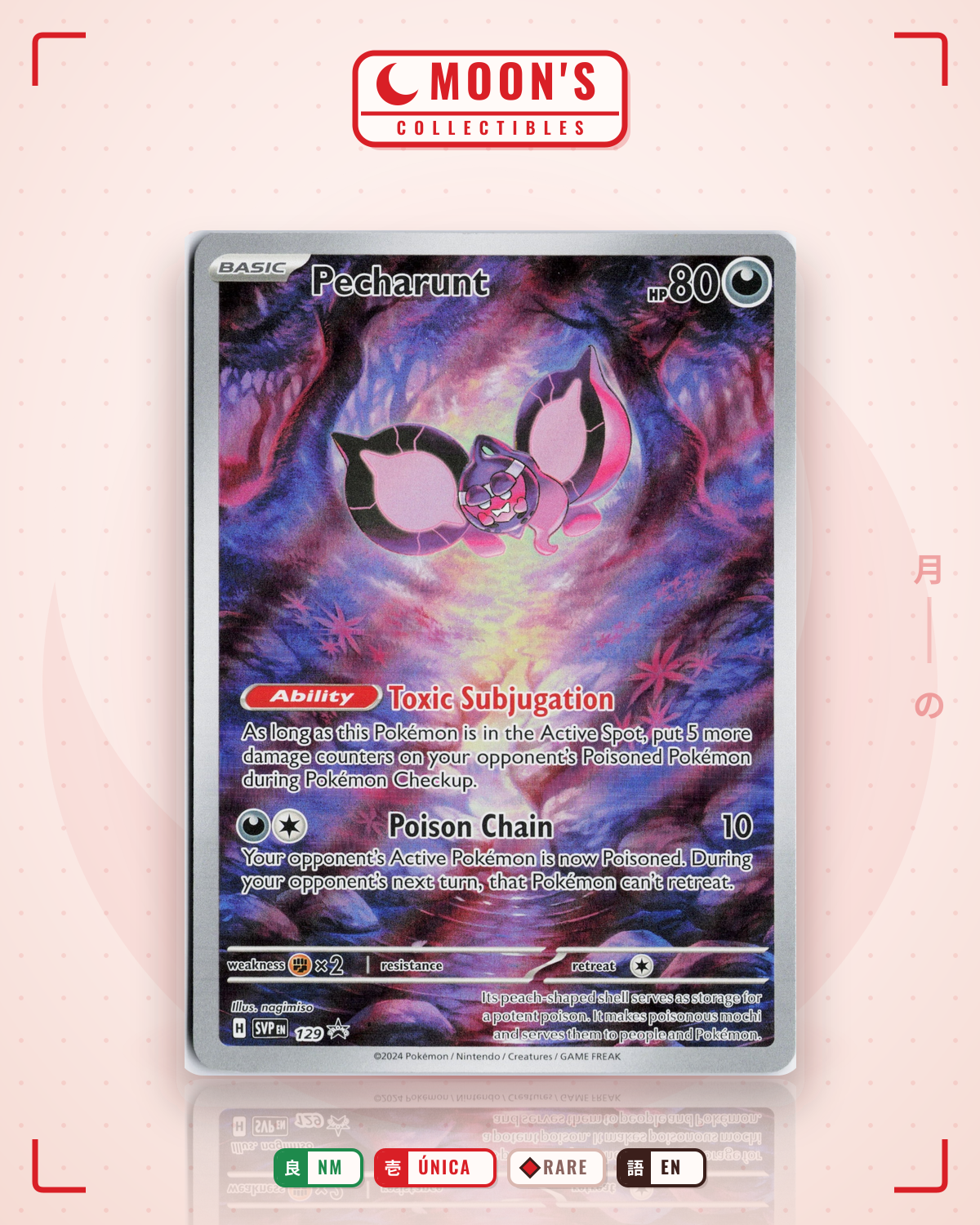 Carta Pokémon Pecharunt · Scarlet & Violet Black Star Promos #129 (NM) — pieza única en Moon's Collectibles México