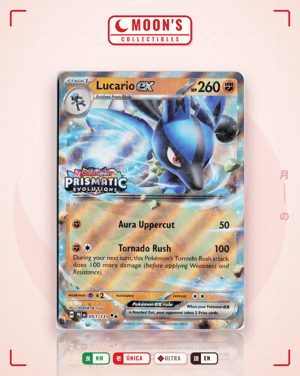 Carta Pokémon Lucario ex · Prismatic Evolutions #051/131 (NM) — pieza única en Moon's Collectibles México