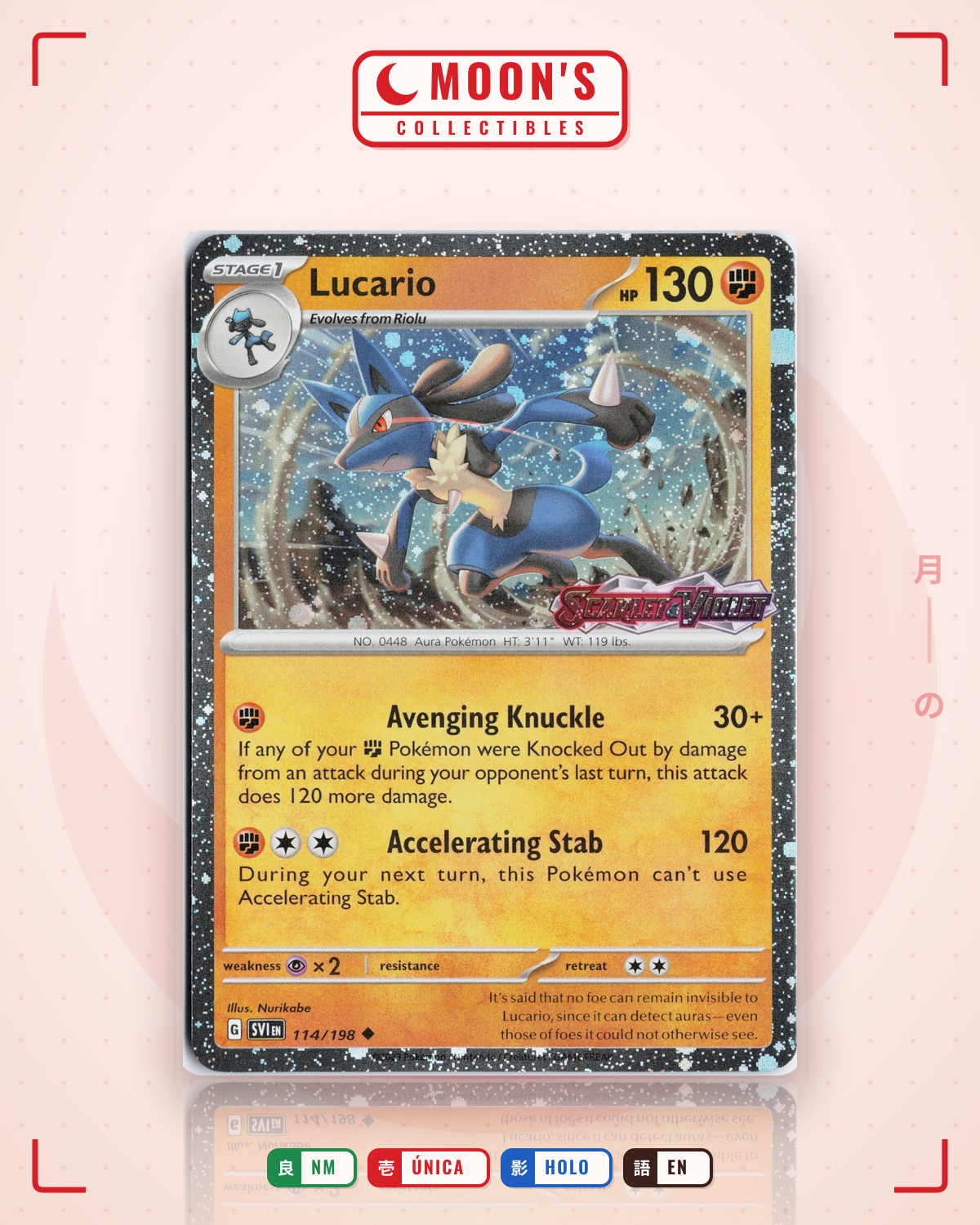 Carta Pokémon Lucario · Scarlet & Violet #114/198 (NM) — pieza única en Moon's Collectibles México