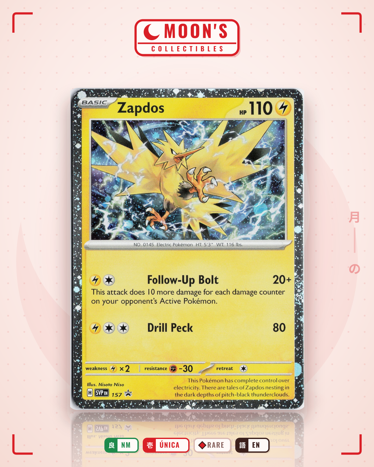 Carta Pokémon Zapdos · Scarlet & Violet Black Star Promos #157 (NM) — pieza única en Moon's Collectibles México