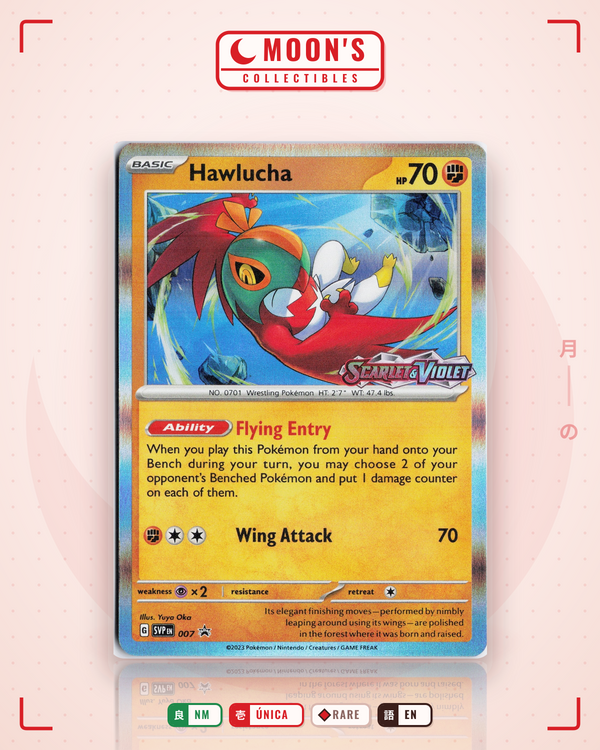 Carta Pokémon Hawlucha · Scarlet & Violet Black Star Promos #007 (NM) — pieza única en Moon's Collectibles México